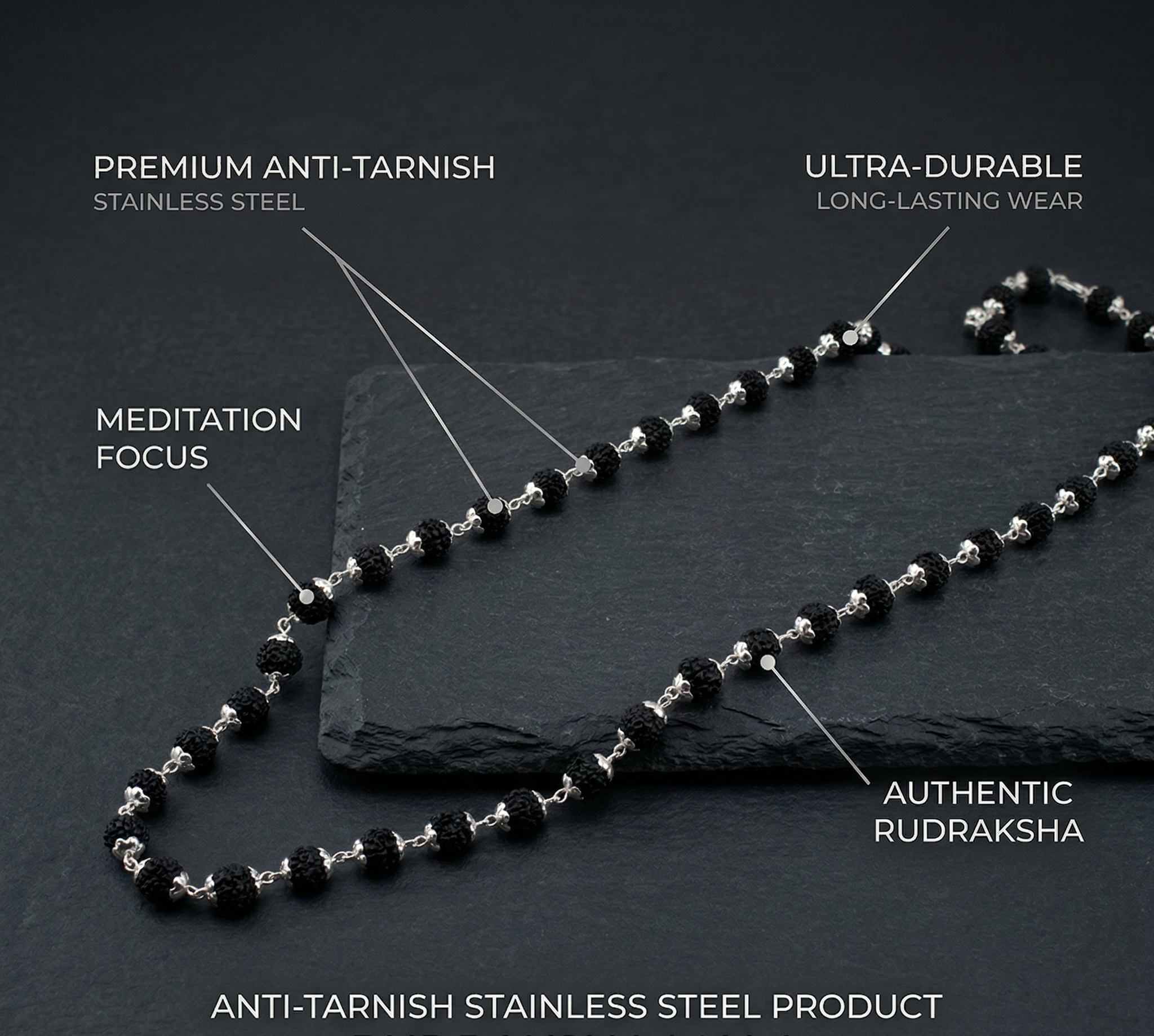 Authentic 5 Mukhi Rudraksha Mala with Silver Caps Chain for Men & Women | 6mm Natural Panchmukhi Bead Necklace for Meditation & Daily Wear